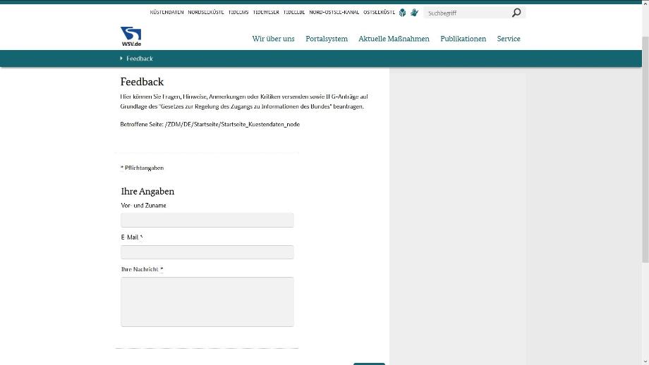 Darstellung des Feedbackformulars der Seite https://www.kuestendaten.de/DE/Service/Feedback/feedback_node.html