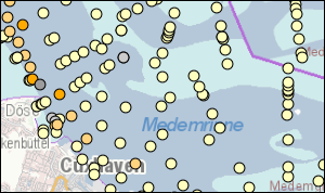 Bild: Karte der Elbmündung mit farblichen Punkten zur mittleren Korngröße 