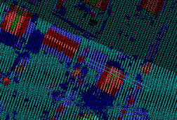 Bild: Laserscanning Falschfarbenbild Draufsicht einer Siedlung Bild: Laserscanning Falschfarbenbild Draufsicht einer Siedlung