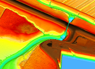 Das Bild zeigt einen Ausschnitt eines digitalen Geländemodells an der Unterelbe bei Wedel