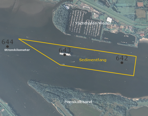 Umriß des Sedimentfangs in der Unterelbe vor Wedel