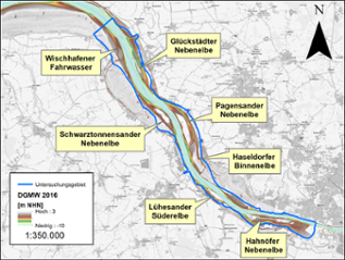 Dieses Bild zeigt eine Karte zum Untersuchungsgebiet der Nebenelben Dieses Bild zeigt eine Karte zum Untersuchungsgebiet der Nebenelben