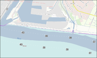 Bild: Darstellung von Kilometermarken und Gewässernamen aus dem Verkehrsnetz Bundeswasserstraßen