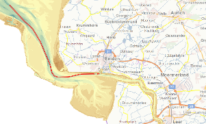Bild: Darstellung von Kilometermarken und Gewässernamen aus dem Verkehrsnetz Bundeswasserstraßen
